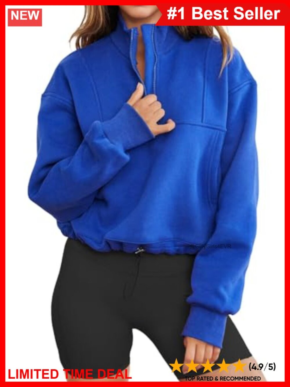 Womens Long Sleeve Half Zip Sweatshirt Oversized Cropped Pullover Top